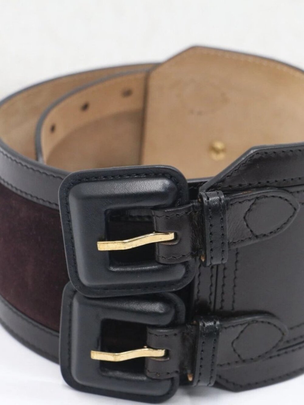 Burberry Double Wide Leather & Suede Belt Womens Size 30/75